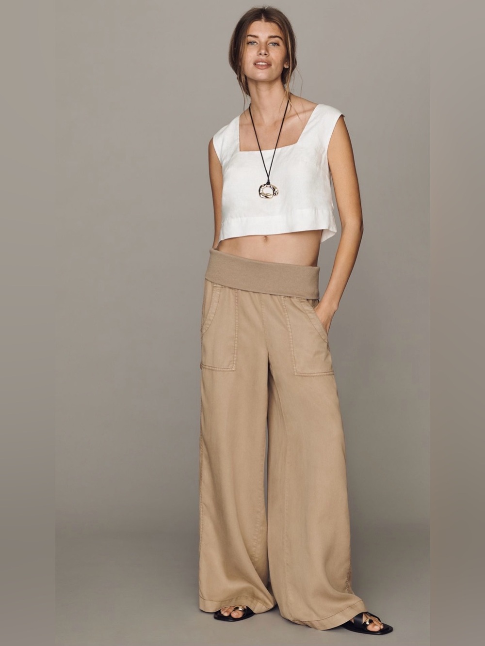 Anthropologie Pilcro Wide Leg Fold Over Pants in Chinchilla
